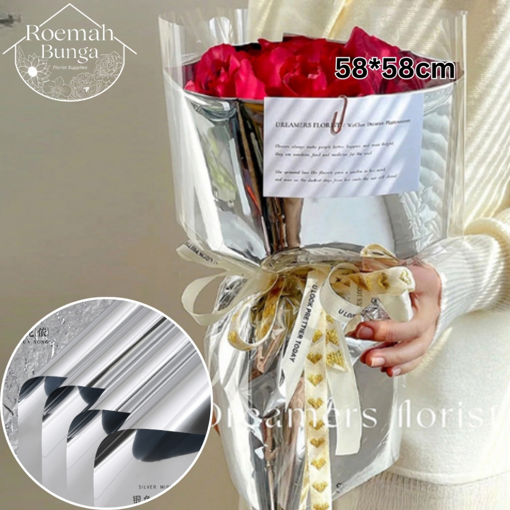 

[PACK] Cello Foil Aluminium Silver Tebal / Plastik Buket Florist Bunga 58*58cm