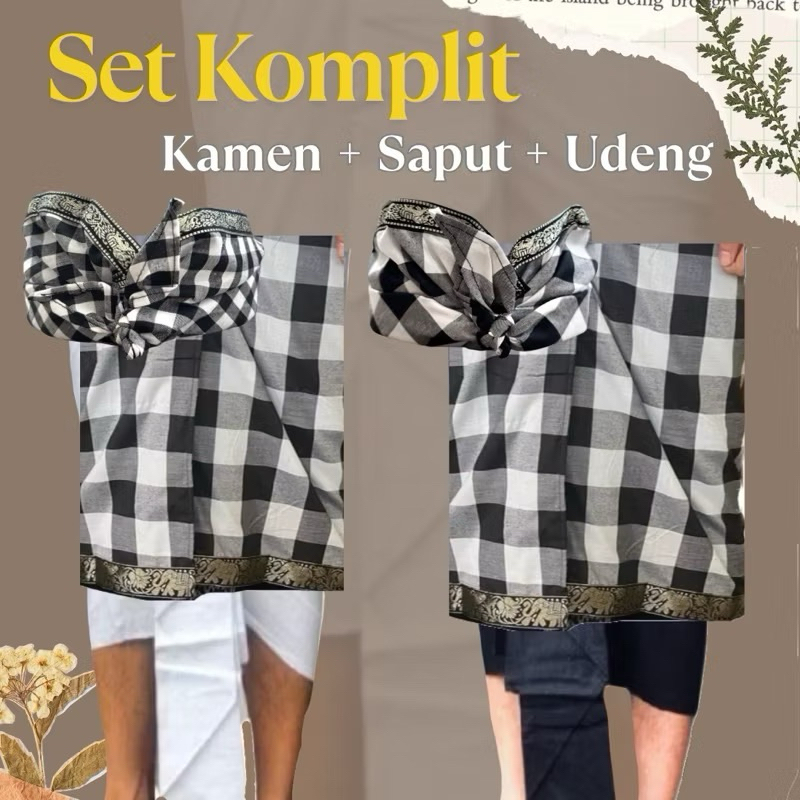 Set KOMPLIT Pakaian Pria Adat Bali Kamen + Saput + Udeng Jadi Premium