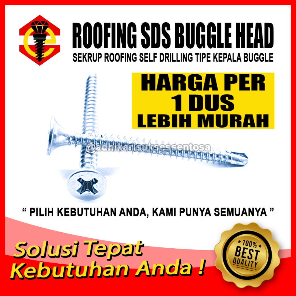 (1 DUS) Sekrup Roofing BUGGLE HEAD SDS #6x25 / #6 x 1" (2,5 CM) 1.000 PCS