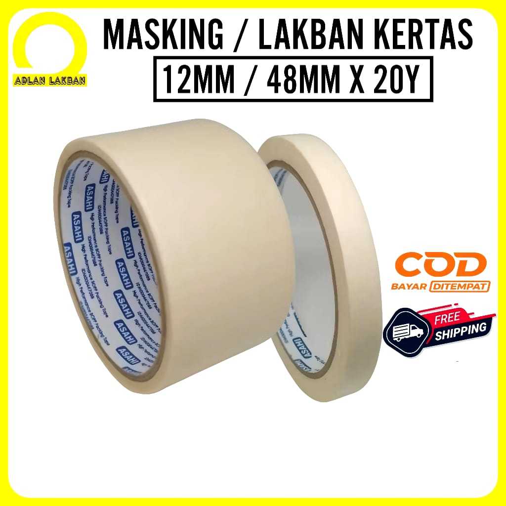

Lakban Kertas Masking Tape 1/2 Inch, 2 Inch, 12mm, 48mm x 20 Yard / Isolasi Kertas