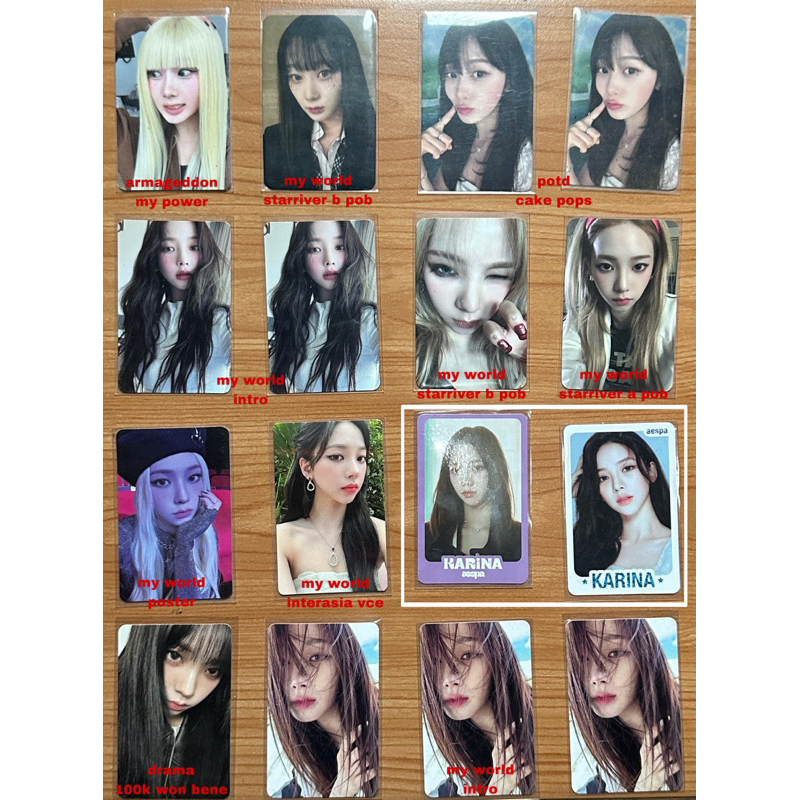Photocard aespa official karina giselle armageddon my world intro starriver potd cake pops interasia