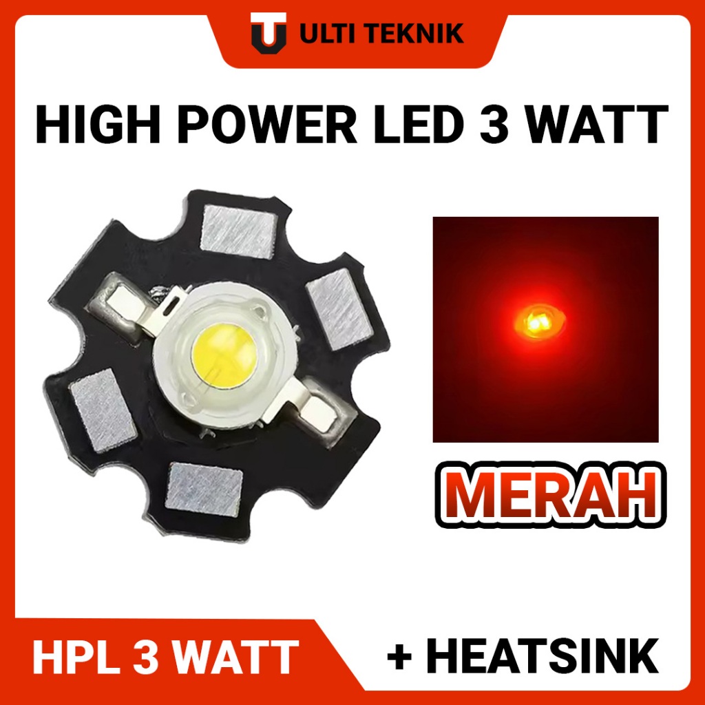 HPL 3 Watt | High Power LED 3 Watt Include Heatsink Bintang -  Warna Merah