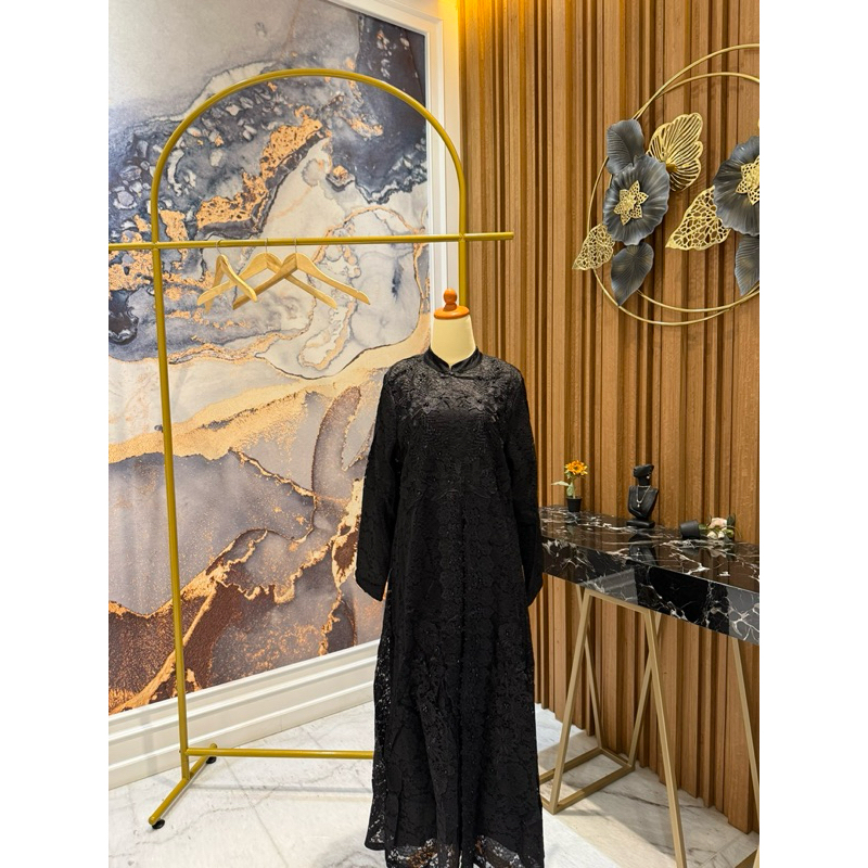 Gamis Brokat Hitam 1090 / Gamis Brokat / XL dan XXL / Gamis Busui / Gamis Simpel / Gamis Premium / G