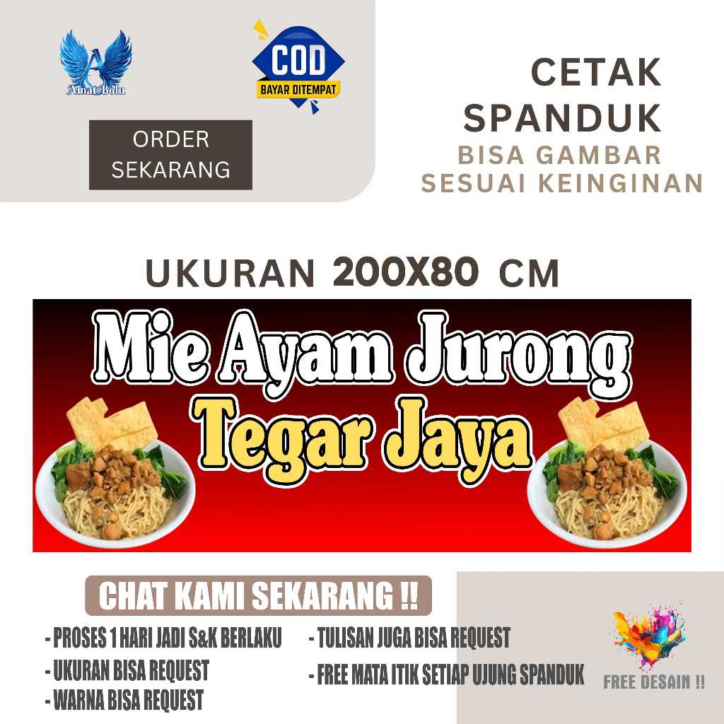 Cetak Spanduk Banner MIE AYAM TEGAR JAYA Costom Desain
