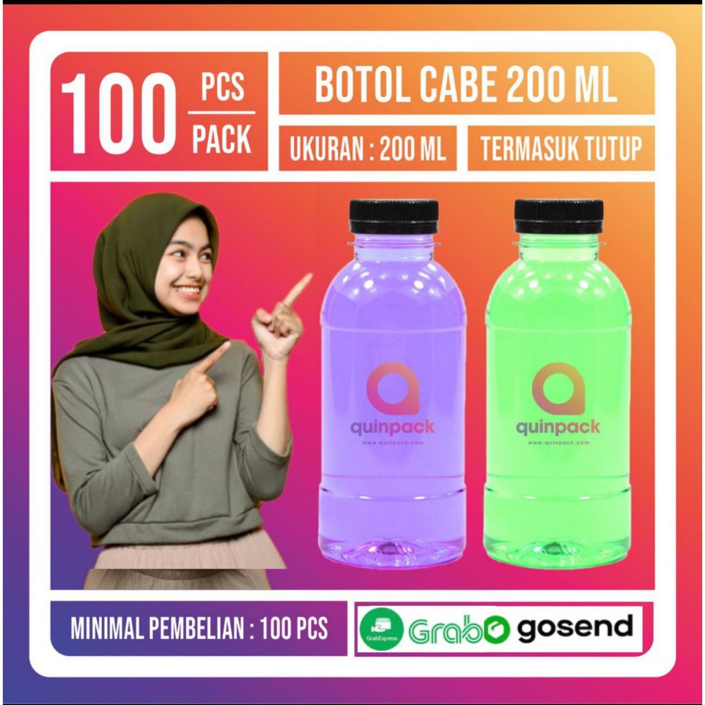 Botol Plastik cabe 200 ML - Botol 200ML - Kopi Jus Susu - Almond Cantik Cabe