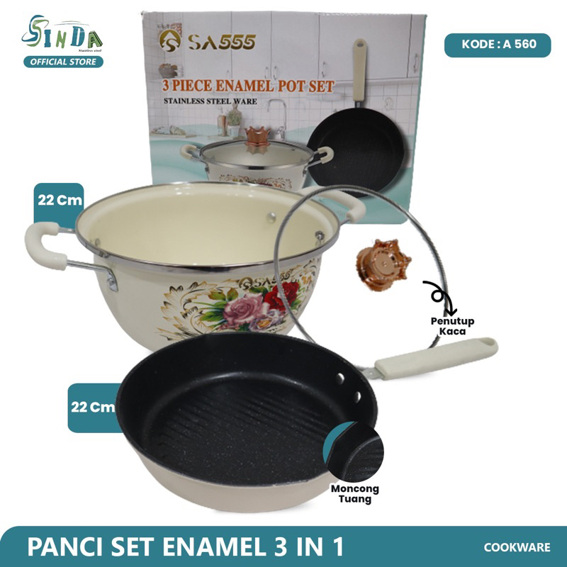 Panci Enamel set bunga mewah