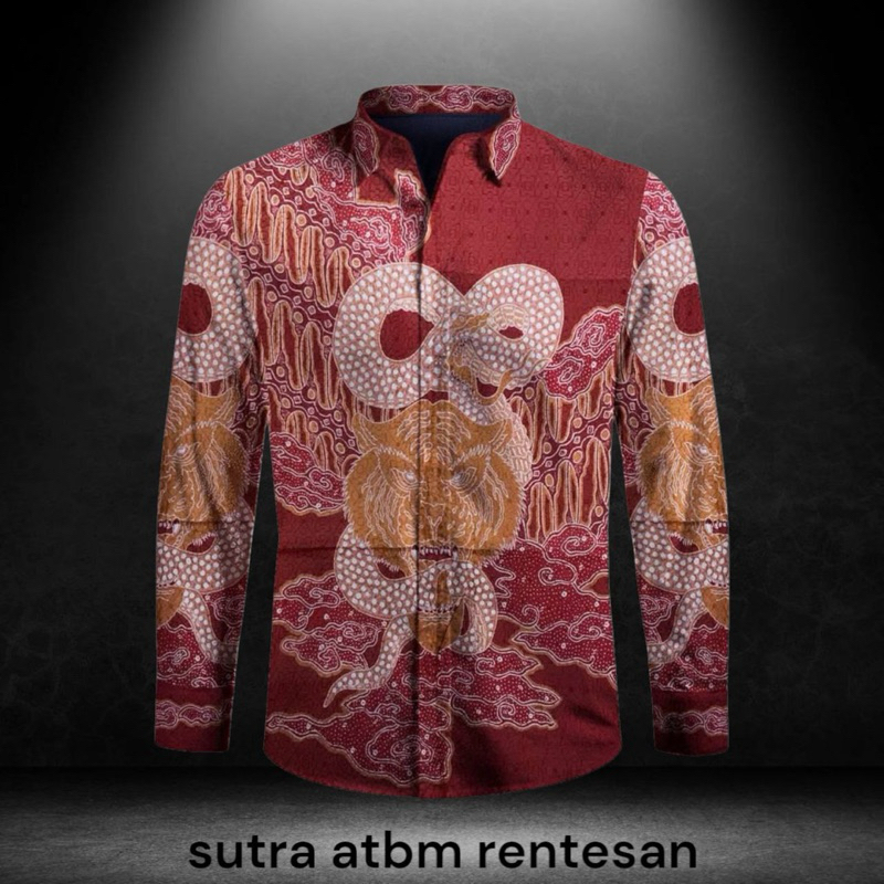 batik tulis kemeja bahan sutra atbm motif harimau AT013R