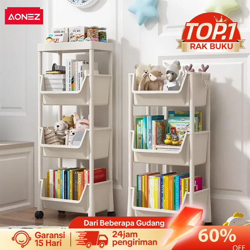 Rak Buku Anak Portable Serbaguna dengan Roda - 60% OFF
