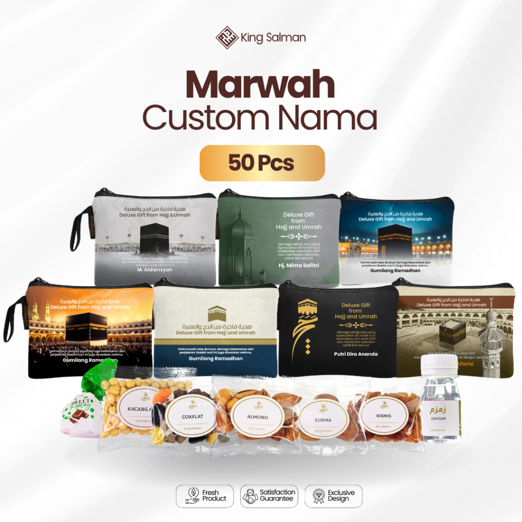 

Oleh Oleh Umroh & Haji Premium - King Salman Gift | MARWAH Paket 50 PCS Custom Pouch Exclusive