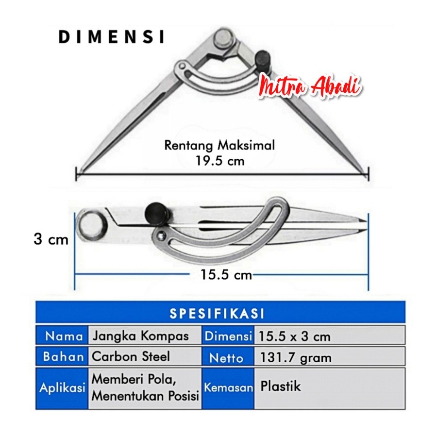 

Jangka Kompas Penanda Pola - Lock Sistem Lingkaran ADJUSTABLE