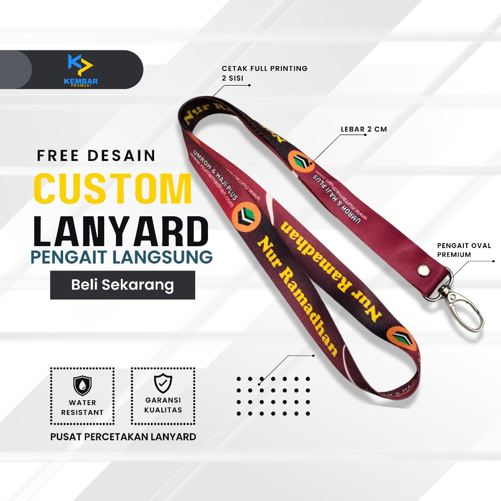 

Lanyard Custom Printing Kait Langsung [OVAL] Cetak 2 Muka.