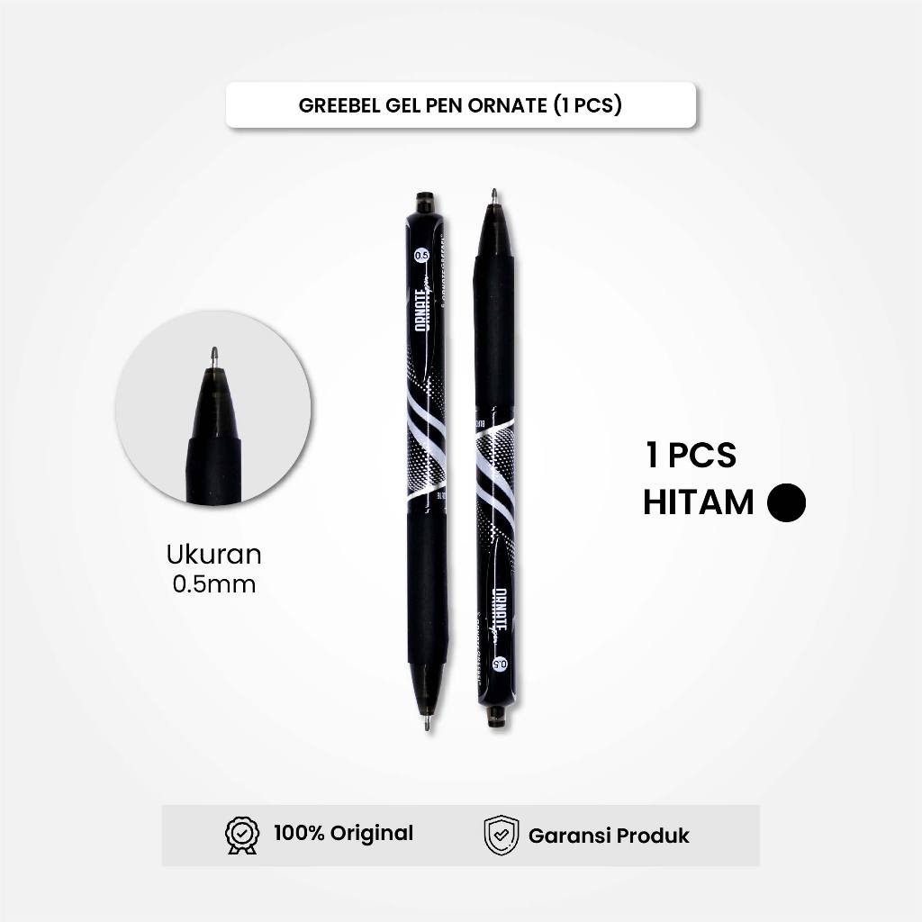 

GREEBEL Gel Pen Pulpen Pena Ornate GP-505 0.5 Hitam (1PCS) / Pulpen Gel Murah Grosir