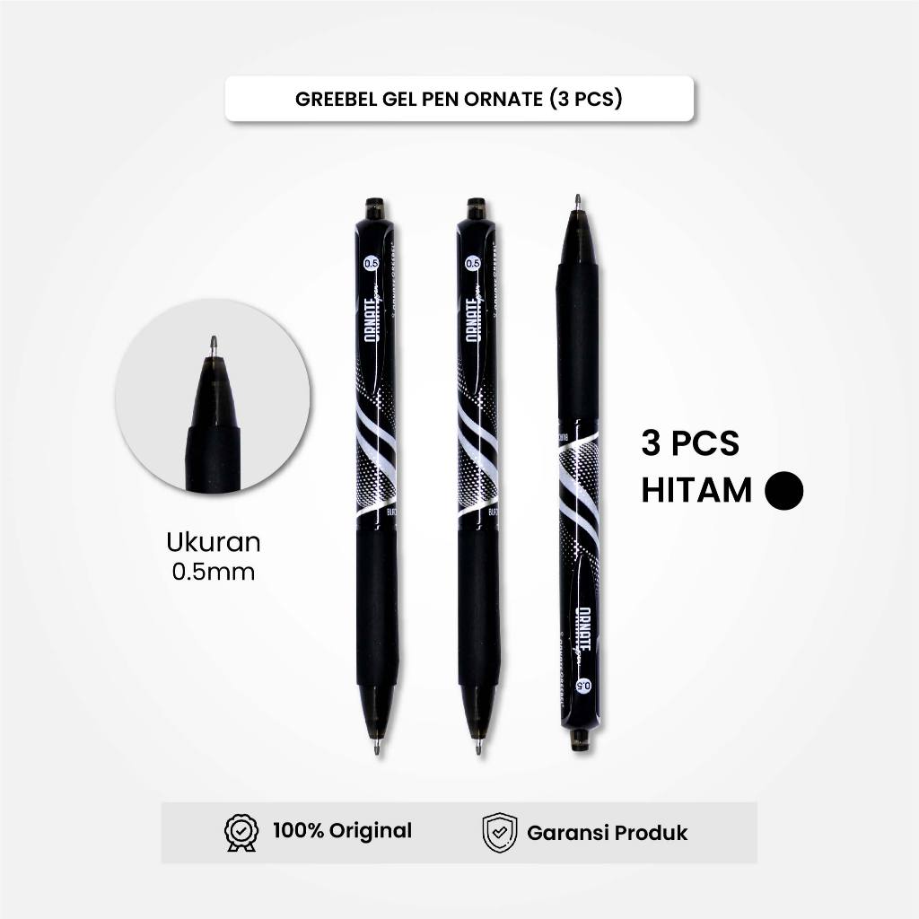 

GREEBEL Gel Pen Pulpen Pena Ornate GP-505 0.5 Hitam (3PCS/SET) / Pulpen Gel Murah Grosir