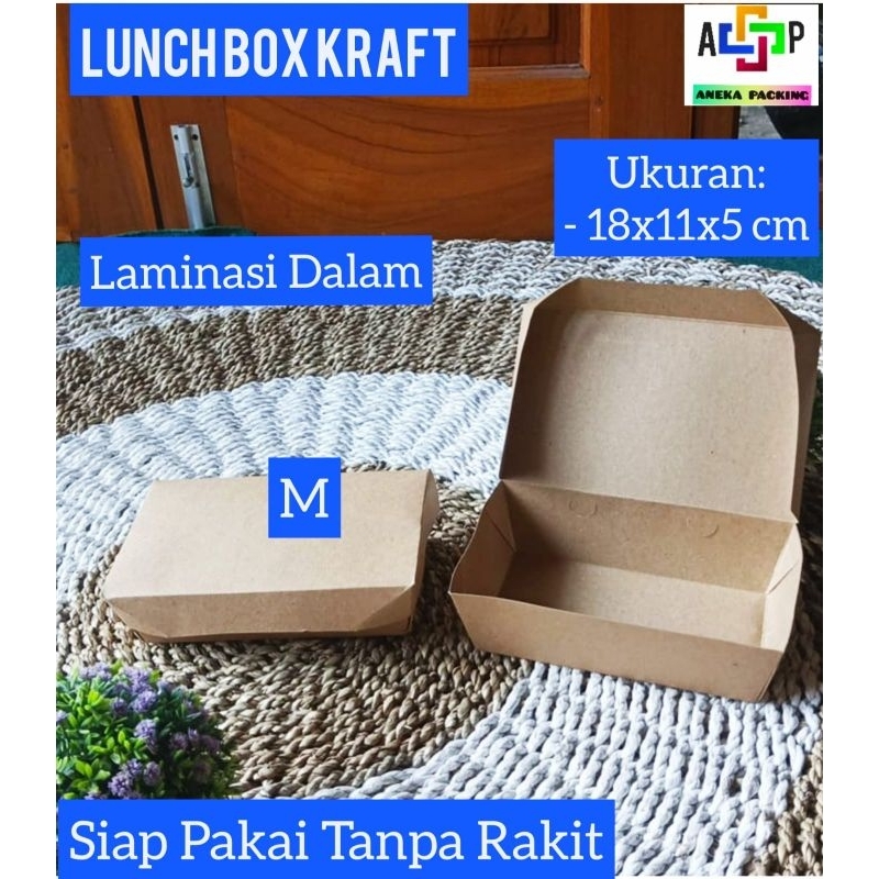 

Lunch Box Kraft 18x11x5 cm, M,( Siap Pakai Laminasi Dalam) /Kotak Kertas Makan