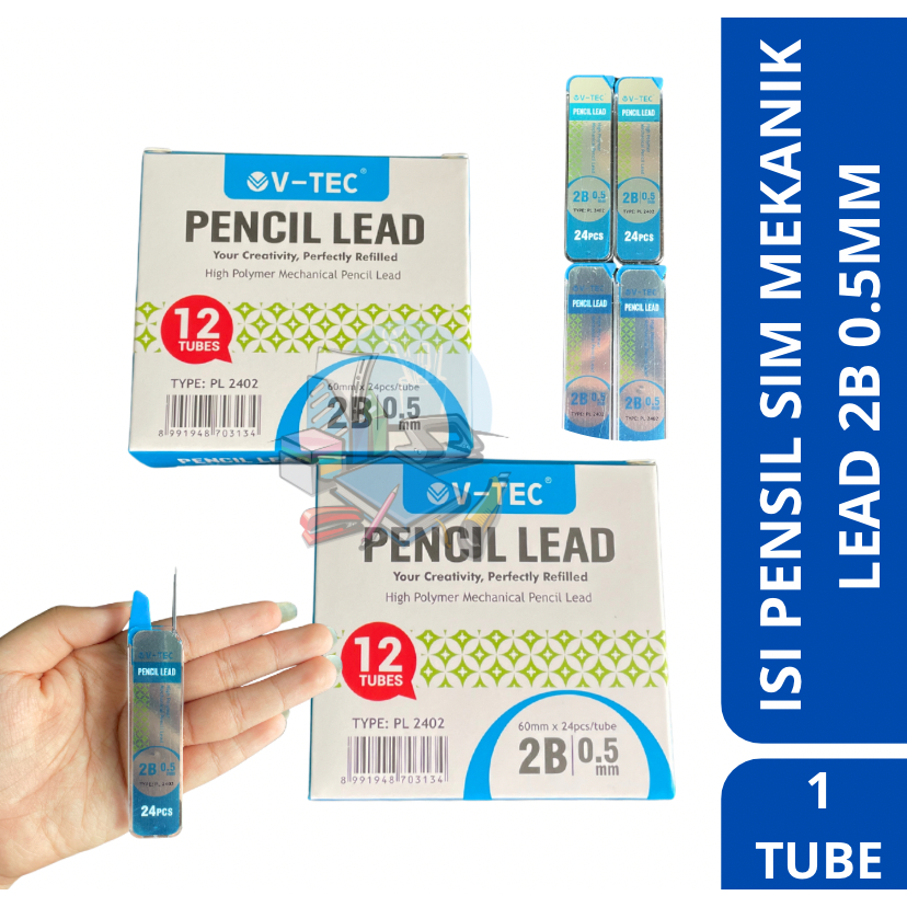 

[1 TUBE] Isi Pinsil Mekanik Biru Lead High Polymer Mechanical 2B 0.5mm Isi 24 Pcs Vtec