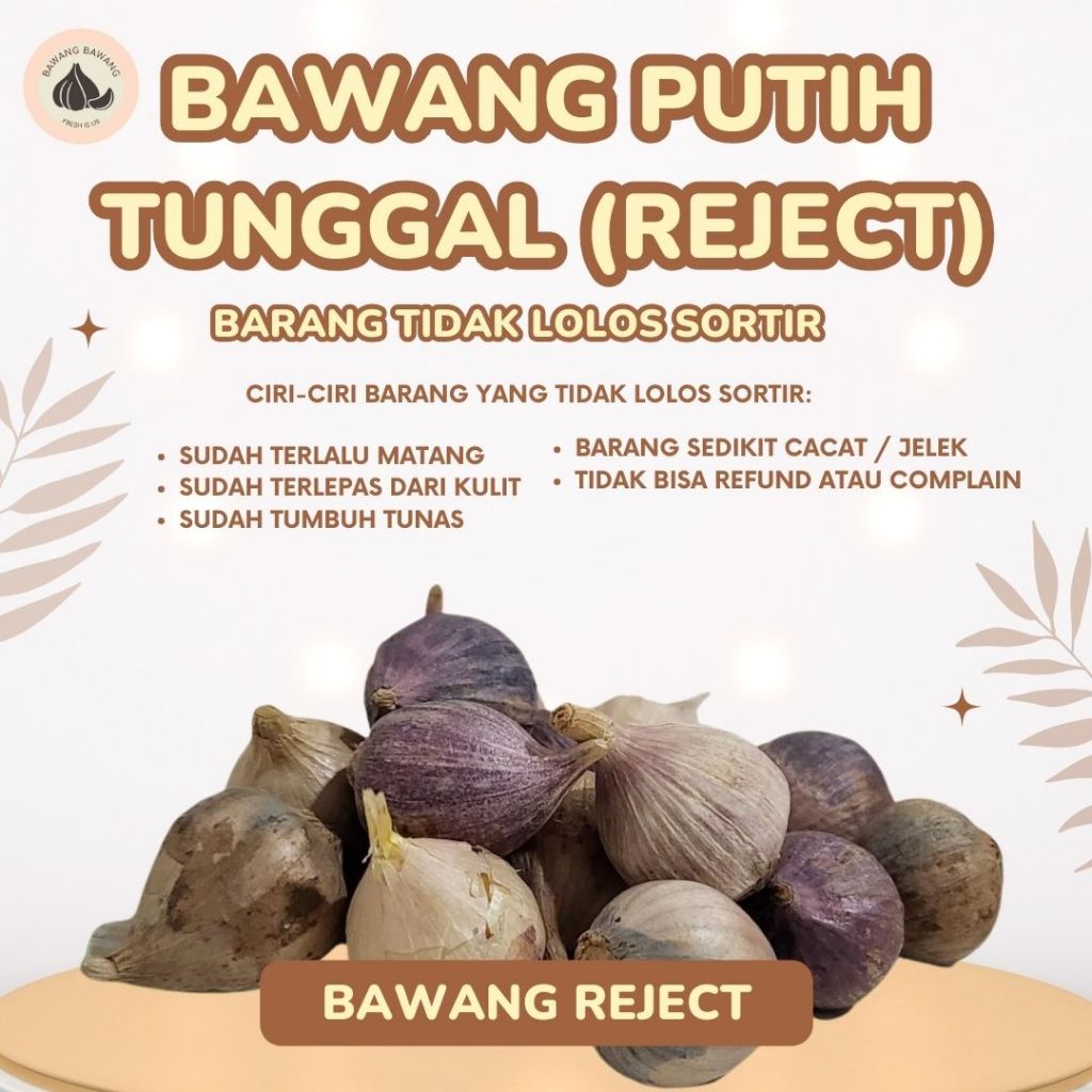 

Bawang Putih tunggal Reject (TIDAK LOLOS SORTIR) 1KG