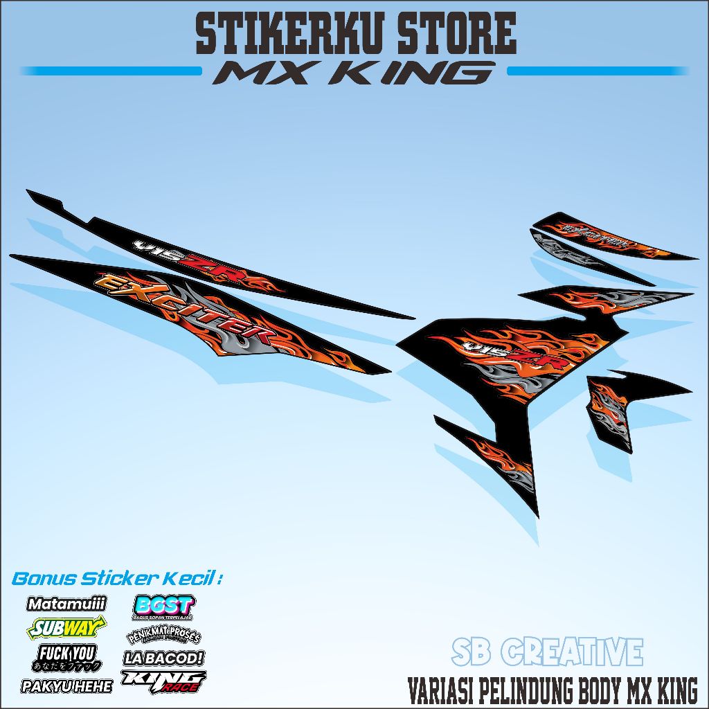 Stiker Striping Motor MX KING Variasi Striping Semi Full MX KING Motif Api Exciter