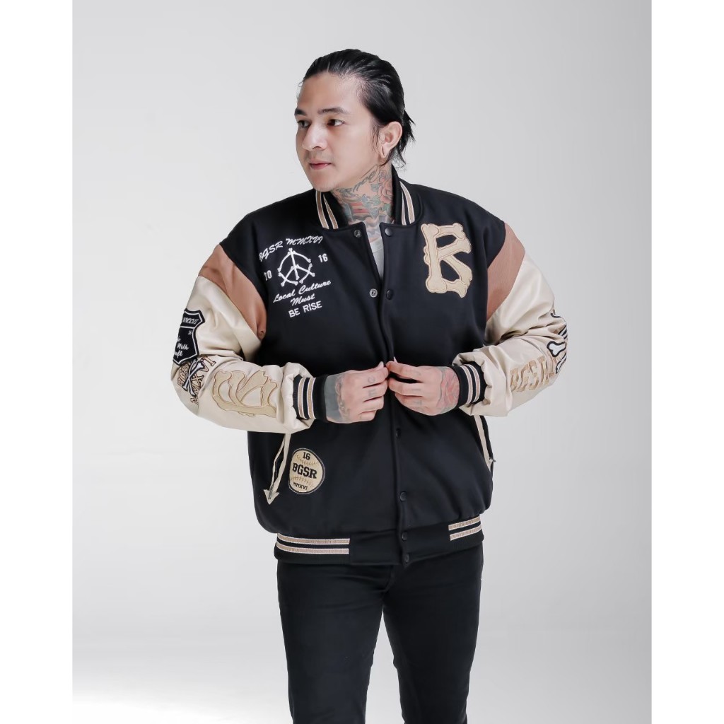 JAKET VARSITY FLECCE COTTON BORDIR JACKET BASEBALL BONE DISTRO BGSR