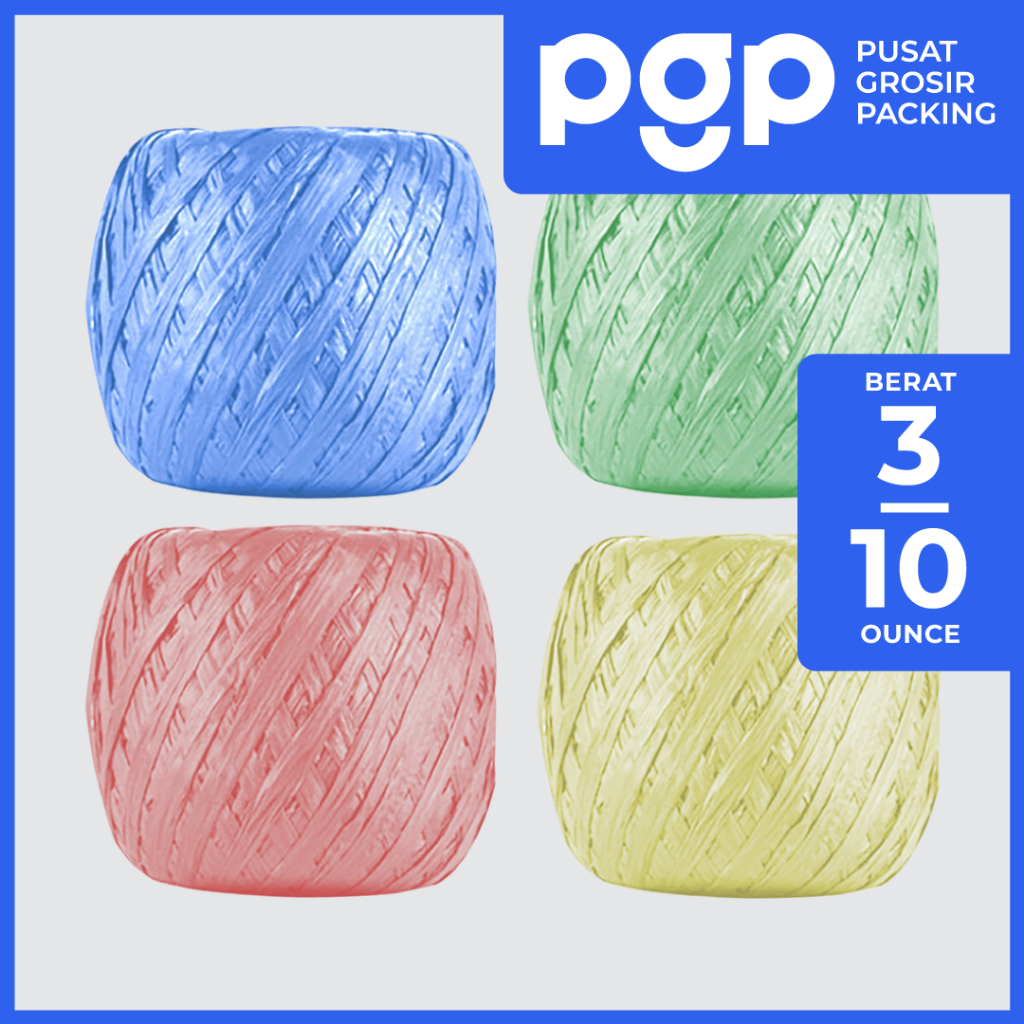 

Tali Rafia Aneka Ukuran 3-10 Ons / 300-1000 Gram & Aneka Warna Merah, Biru, Kuning & Hijau - Tali Plastik Murah Berkualitas