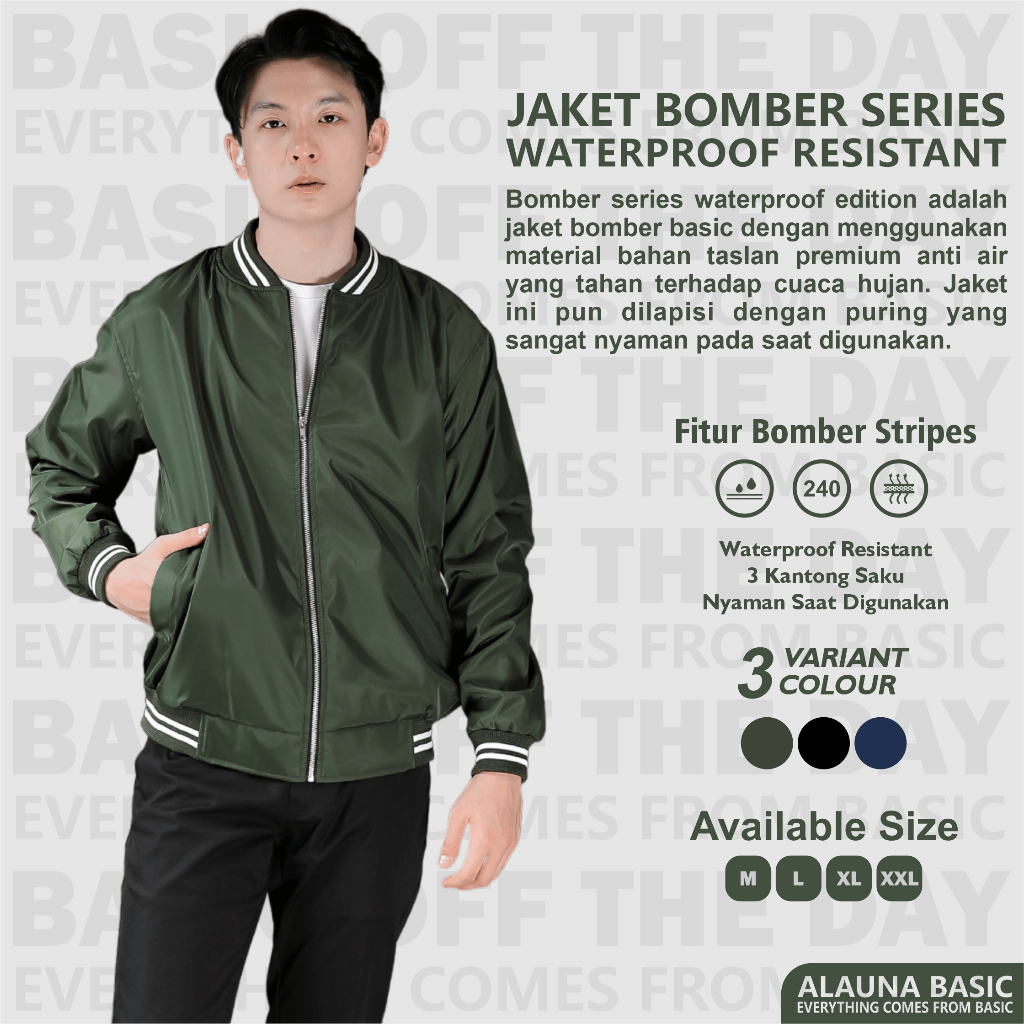 Jaket Bomber Pria Original - Jaket Bomber Parasut Pria Waterproof Premium Original Hijau Army