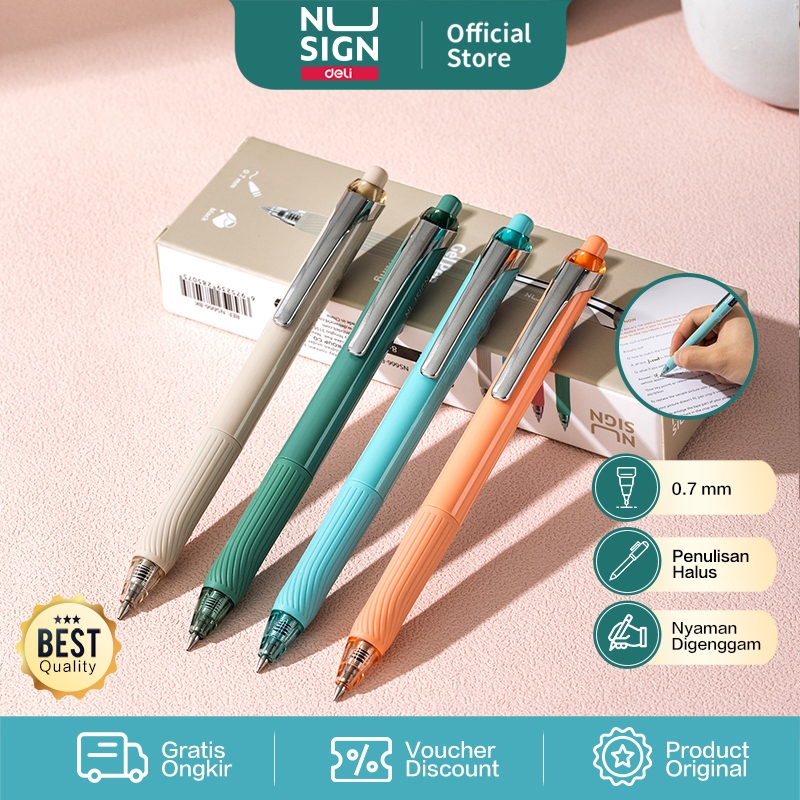 

Nusign Retracable Gel Pen / Pulpen Gel Cetak 0.7 mm Tinta Hitam Biru Body Pastel ENS666