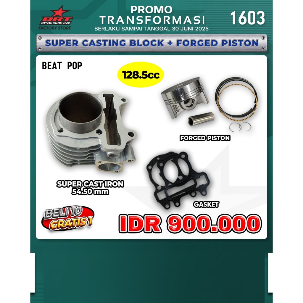 BLOCK CAST IRON 54.50 MM + FORGED PISTON BRT - HONDA BEAT POP ESP BEAT FI STATER HALUS