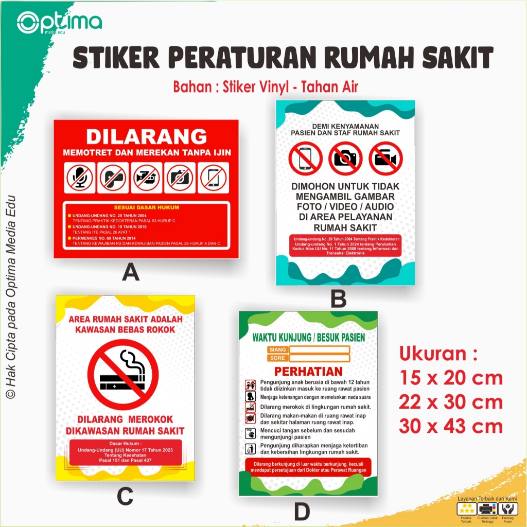 

Stiker Dilarang Memotret dan merekam, Aturan pembesuk pasien UNTUK KLINIK / PUSKESMAS/ RUMAH SAKIT