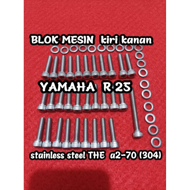 baut blok bak mesin R 25 set YAMAHA r25 stainless L