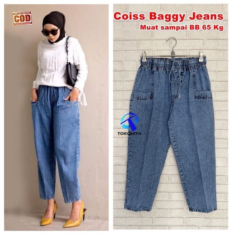 Terbaru Baggy Pants jeans Wanita Model 7/9 Pinggang Full Karet