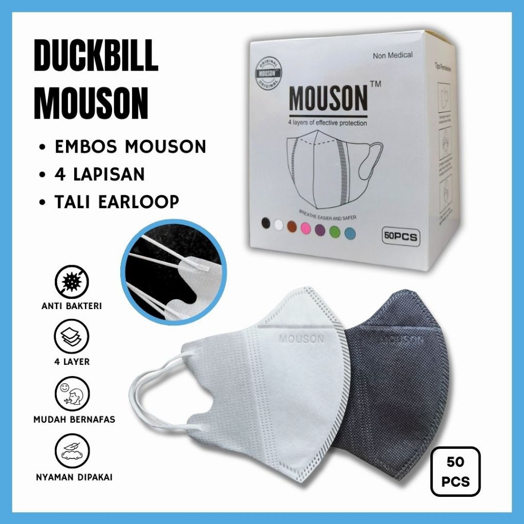 Masker Duckbill 50 Pcs Tebal | Masker Mouson | Masker Mouson Duckbill 50 Pcs | Duckbill - Mouson