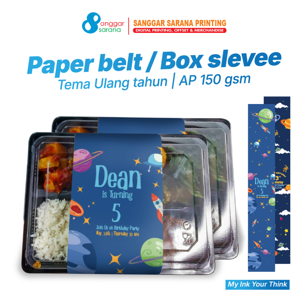 

Paper Belt/Packaging Sleeve ULANG TAHUN TEMA SPACE Vertikal Untuk Label Kemasan MINIMAL ORDER 100 - FREE TEMPLATE PCS
