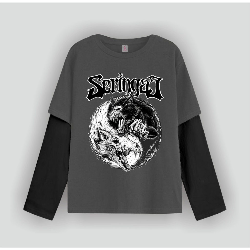 LDS Clothing T-shirt Double layer Seringai Wolf long sleeve kaos pria wanita