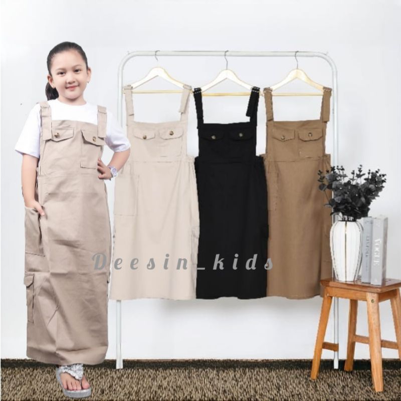 Overall Suspender Cargo Anak Stretch Catton Twill / Overall Rok Panjang Anak Perempuan Terbaru