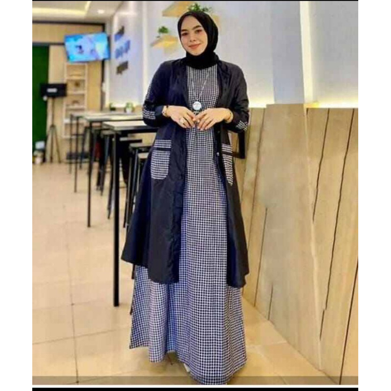 AHZA SET DRESS OUTER/ONE SET INNER DAN OUTER KOTAK KATUN