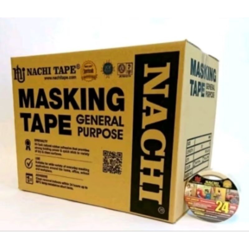 

ISOLASI KERTAS/MASKING TAPE NACHI 24MM/1 INCH (1X20) 1BOX ISI 96 ROL