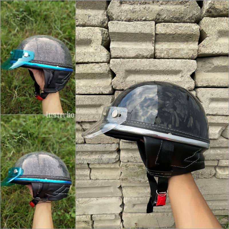 Helm Chips Vintage Motif Raw & Carbon - Helm Motor dengan Sistem Ventilasi Baik - Motorcycle