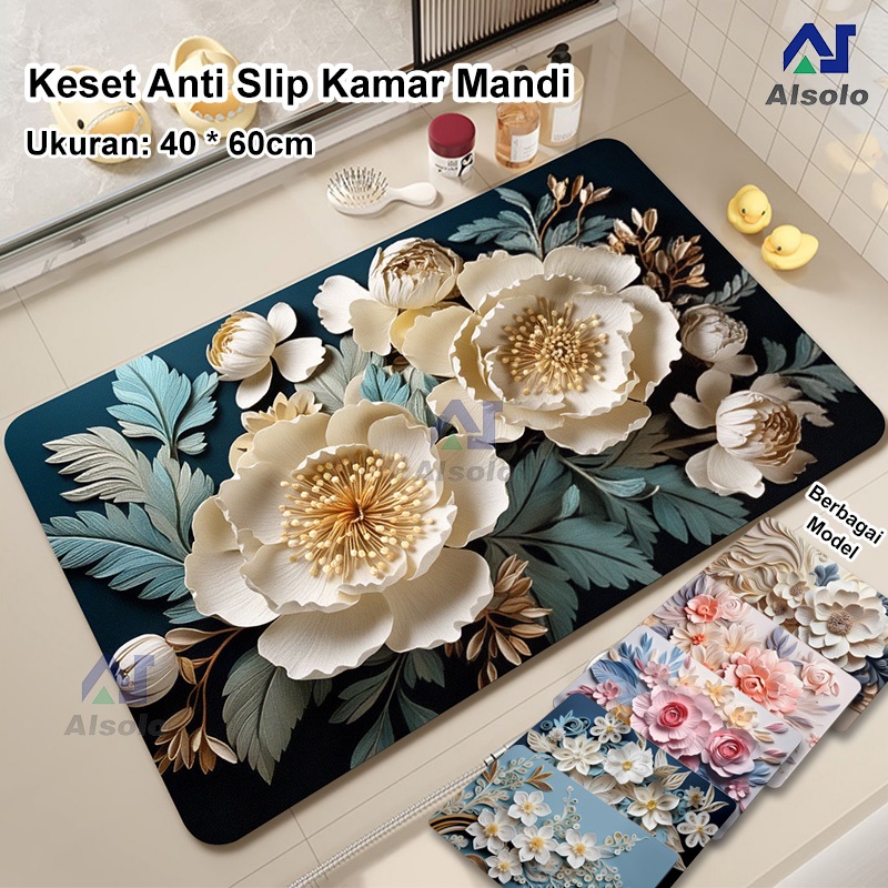 【Alsolo】Anti Slip Tidak Berbau Menyerap Air/3D Motif Bunga Keset/Kaki Kamar Mandi/Keset Kamar Mandi 