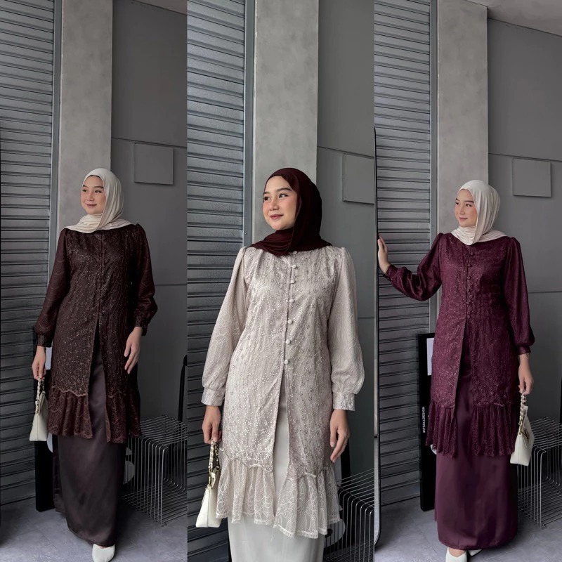 SALWA SETELAN KONDANGAN PESTA WISUDA LAMARAN BRIDESMAID WANITA BAHAN SATIN MIX BRUKAT SAPTO DAN CHAN