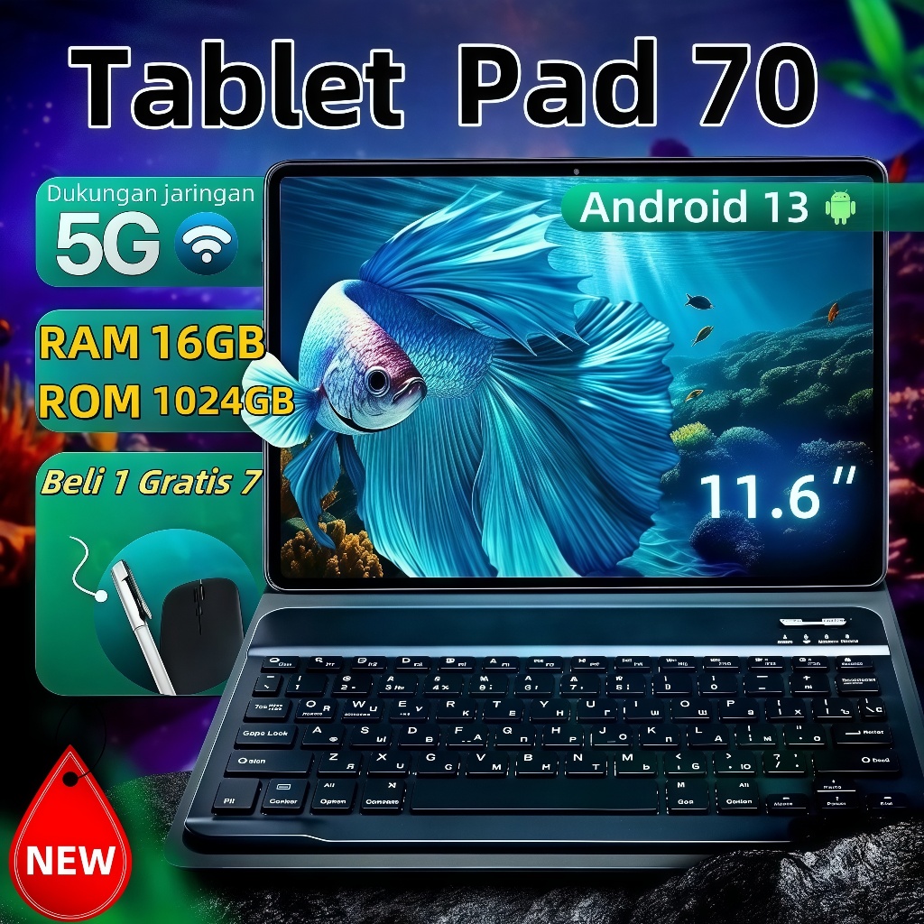 [Bisa COD]Tablet PC Baru PAD 70 16GB+1024GB ROM 11.6inch Tablet baru Tablet Android Layar Full Scree