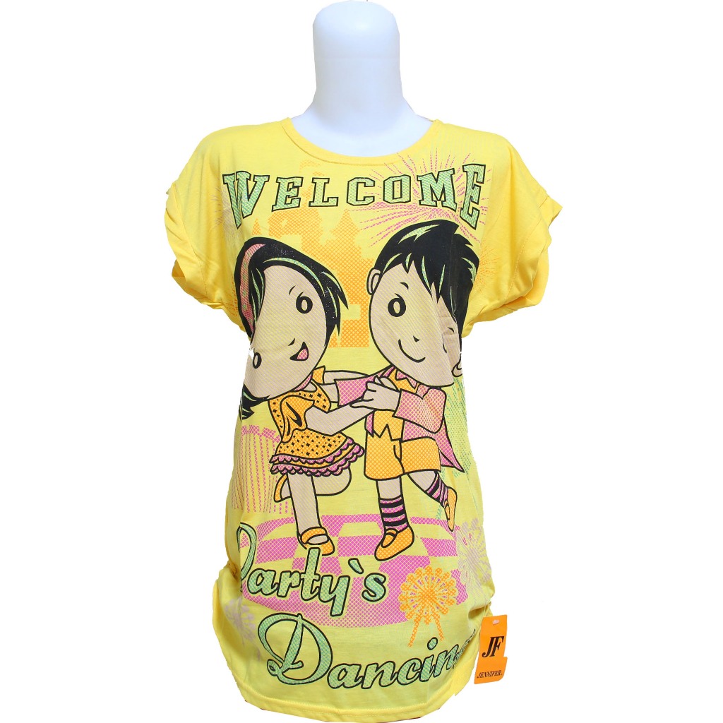 Busana Baju Pakaian Fashion Wanita Atasan Kemeja Blus Blouse Lengan Pendek Kaos Katun Welcome Kuning