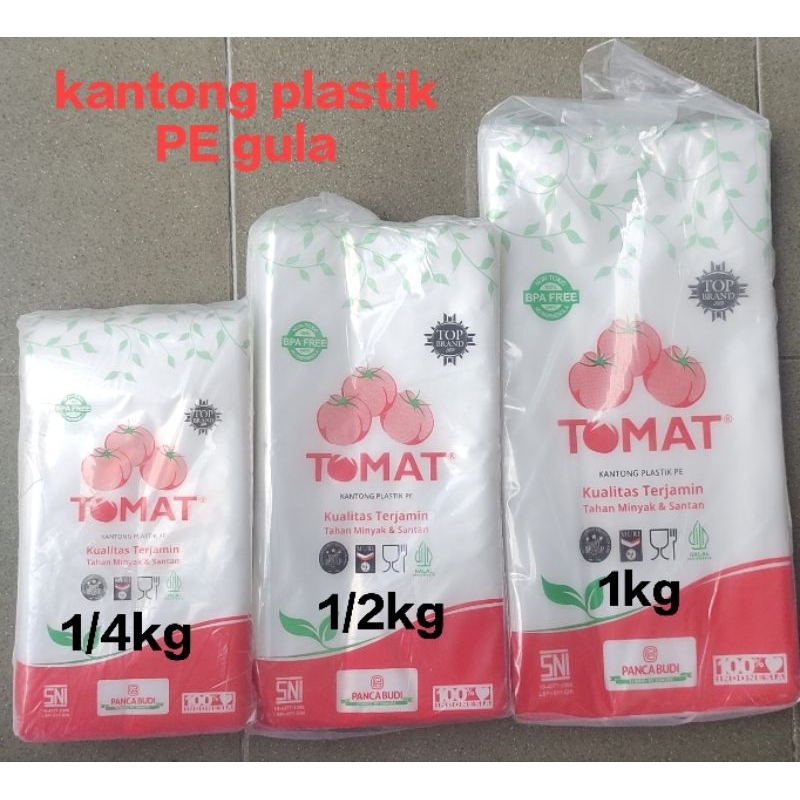 kantong plastik gula/minyak/santan merk TOMAT ukuran 1/4-3kg