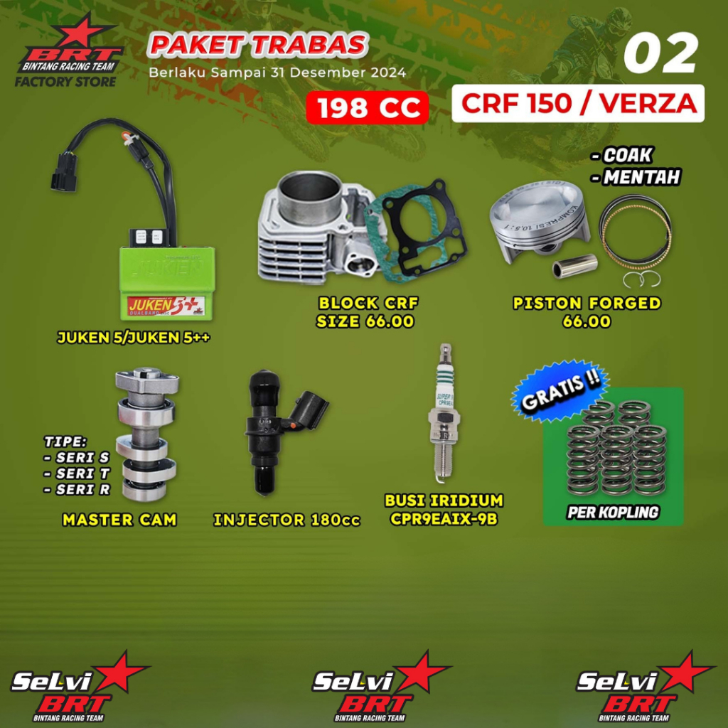 PAKET TRABAS BRT BLOK CAST IRON SET PISTON 66.00MM ECU JUKEN 5++ BUSI IRIDIUM INJECTOR MASTERCAM NOK