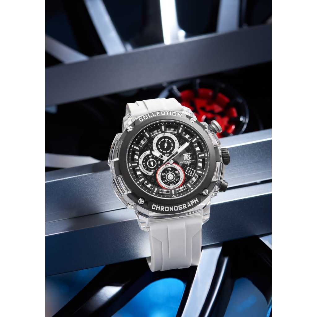 Jam Tangan Pria T5 Collection H 4015G Strap Rubber chronograph Tanggal Aktif Anti Air Inc. Box Origi