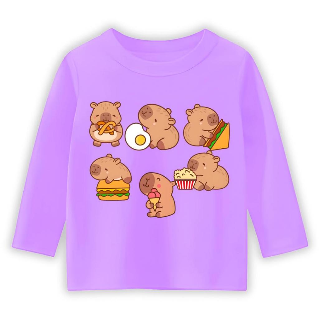 KAOS ATASAN ANAK LENGAN PANJANG UNISEX MOTIF CAPYBARA FOOD