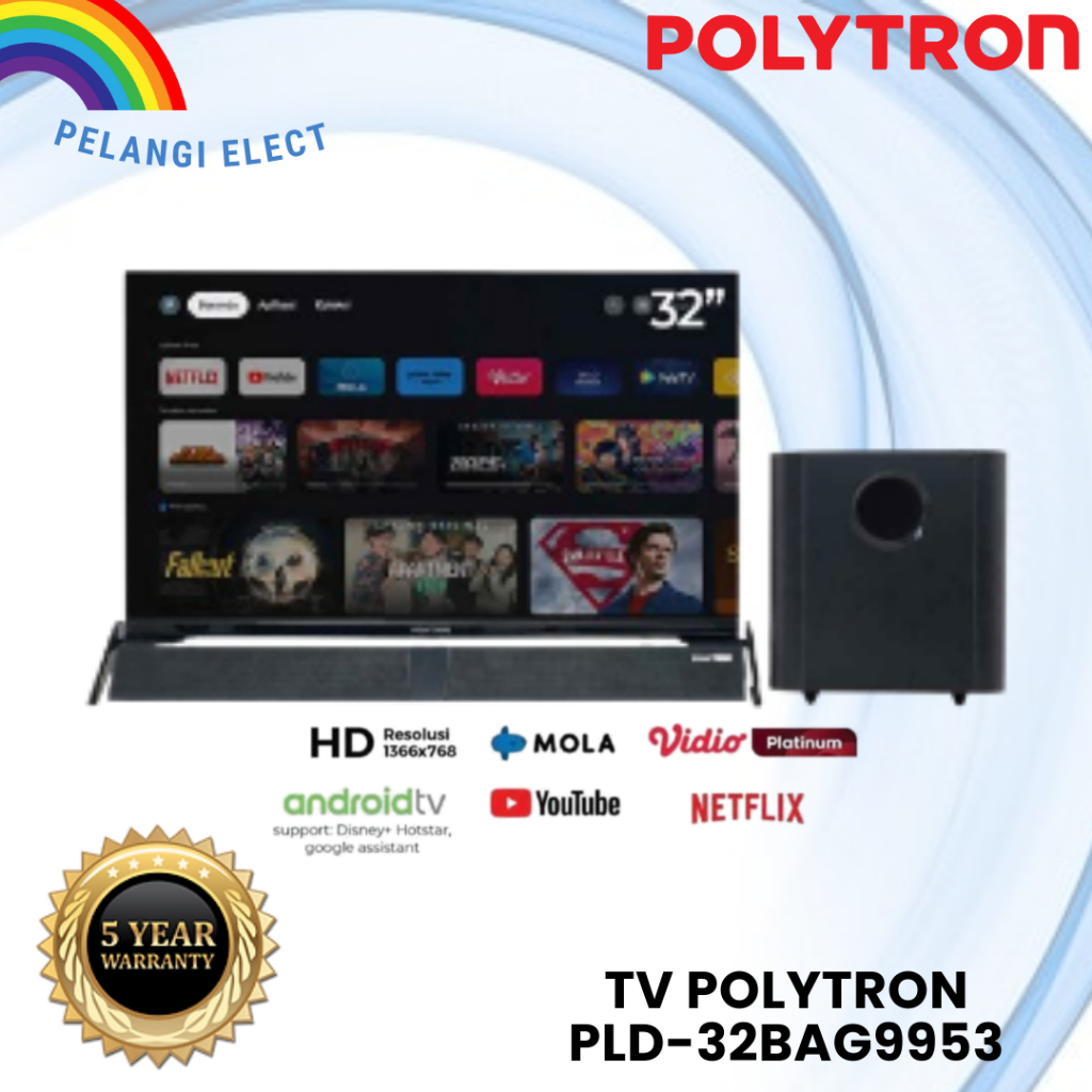 Polytron LED Android TV 32 Inch PLD 32BAG9953 Cinemax Soundbar