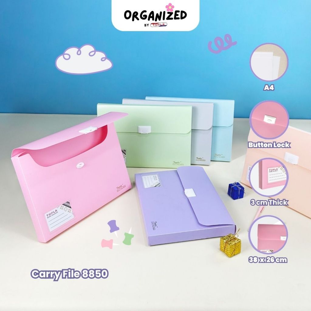 

Topla Carry File 8850 map tenteng dokumen kertas berkas kantoran warna pastel ukuran folio