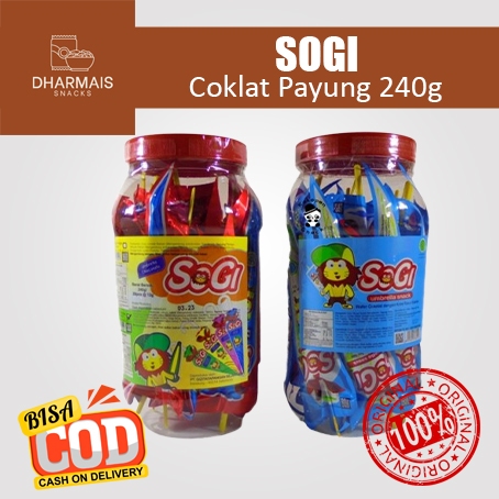 Sogi Umbrella Snack Wafer Coklat Bentuk Payung Isi Krim Toples 240gram - DHARMAIS SNACK