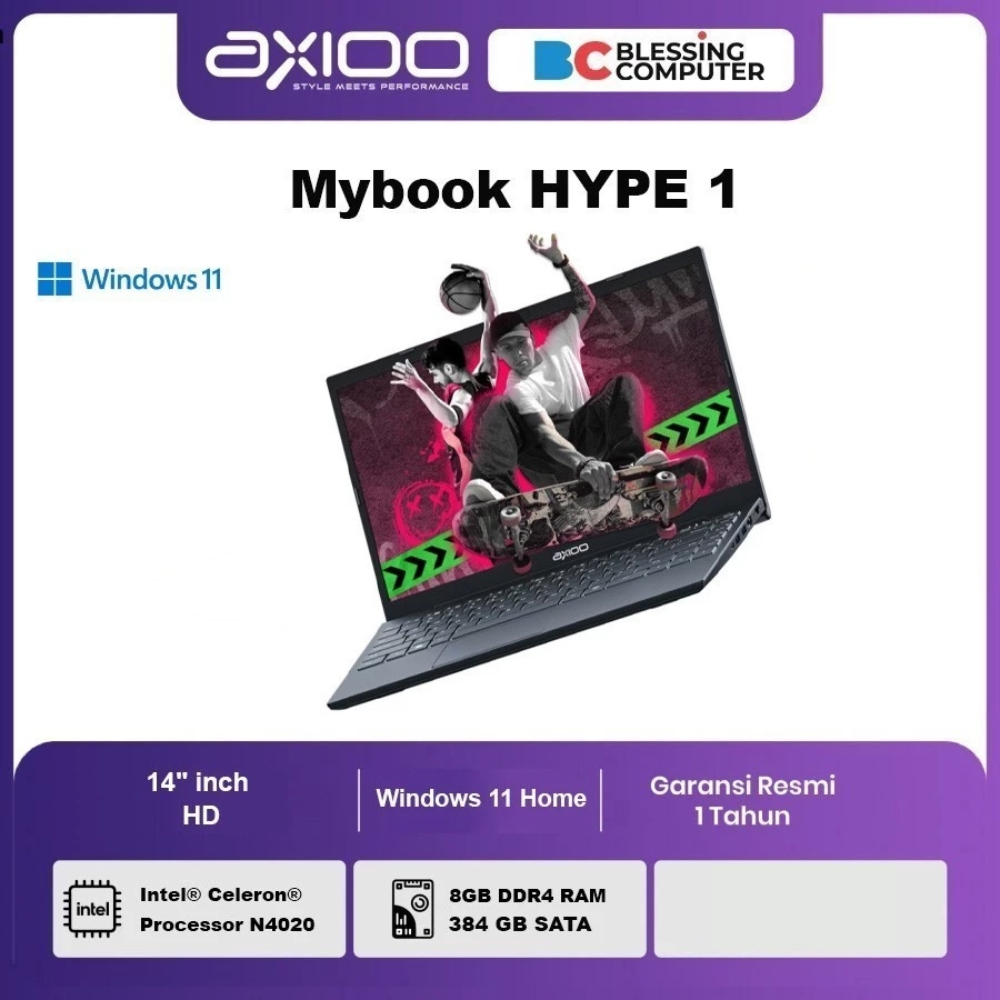 AXIOO Mybook HYPE 1 Celeron N4020 8GB 384GB W11 NBAX23SC04GNR1U2 Grey