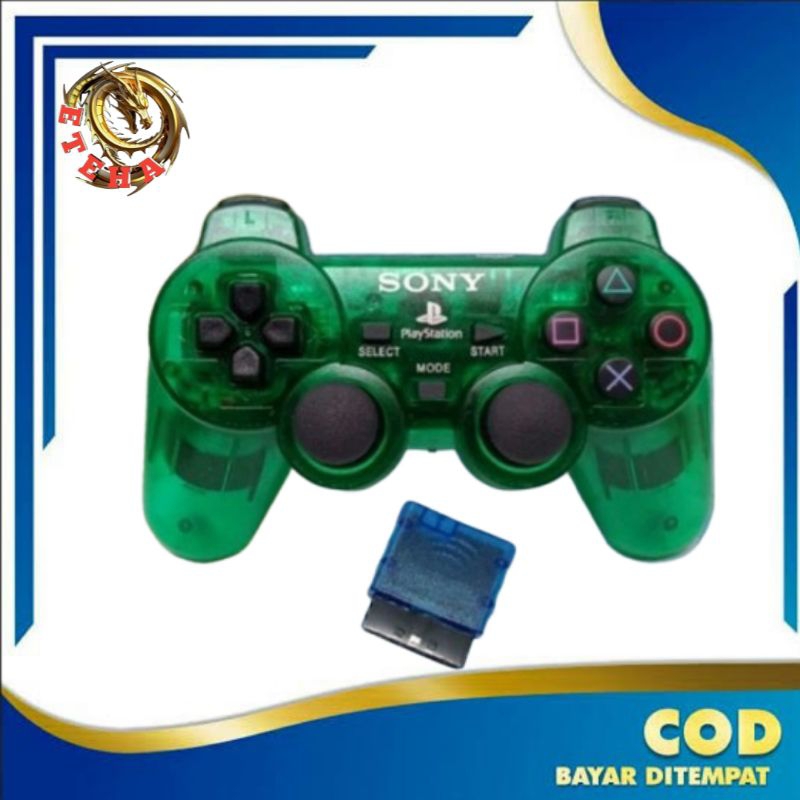 Stik Stick PS2 Wireless Original Pabrik Transparan Hijau
