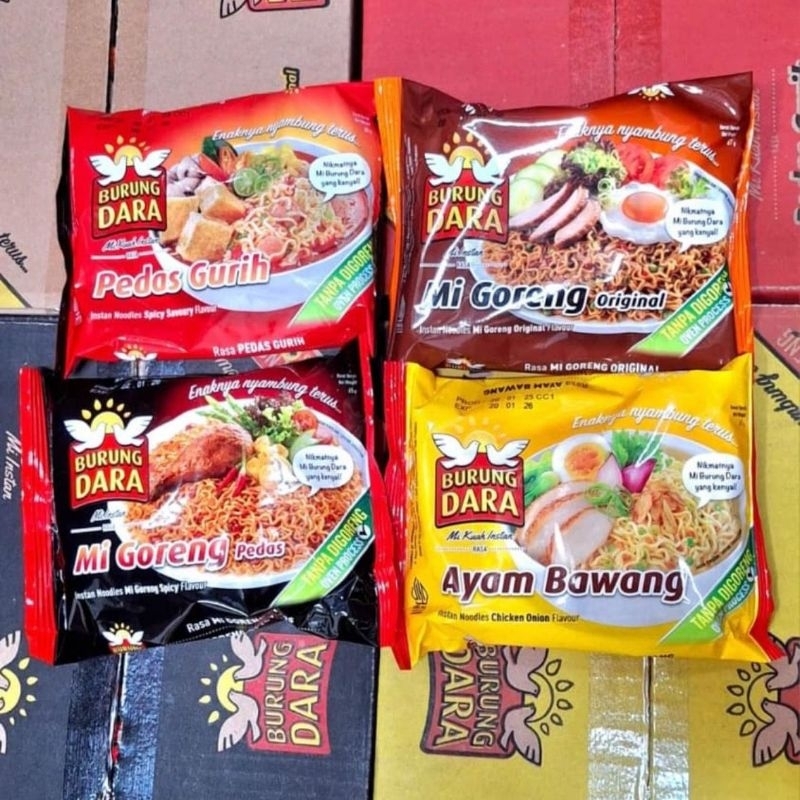 

Mie Burung Dara Pedas Gurih / Goreng Ori / Goreng Pedas / Ayam Bawang (1 dus isi 20pcs)